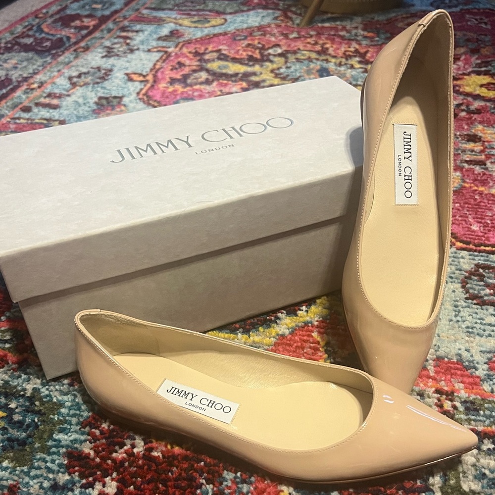 Jimmy Choo Nude Patent Leather Alina Flats 36